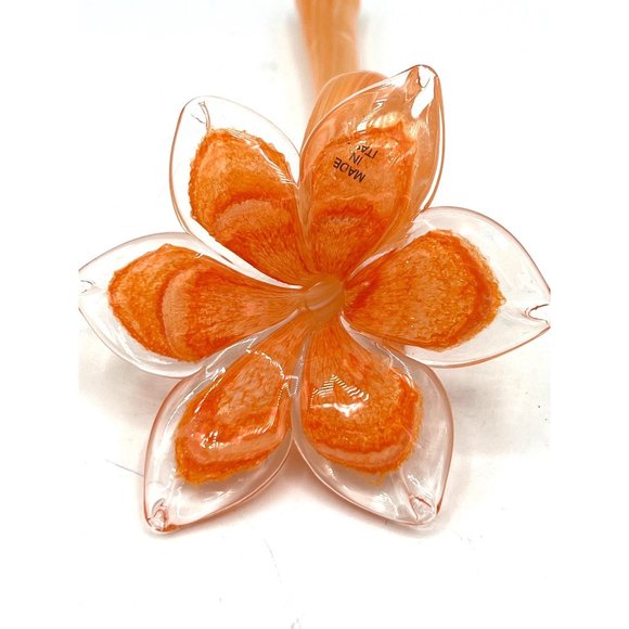 Murano Italian Glass Flower Napkin Ring Set of 6 Holders Yellow Orange & Green - Picture 3 of 15